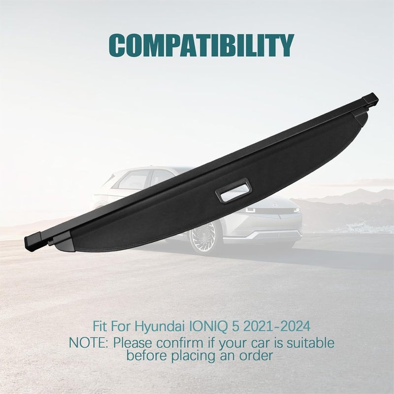 Tesmirror for Hyundai Ioniq 5 Cargo Cover Trunk Cover - Retractable Cargo Cover for Hyundai Ioniq 5 Accessories 2022 2023 2024 2025 2026 Trunk Security Shade Luggage Security Shield Shade, Canvas - Image 2